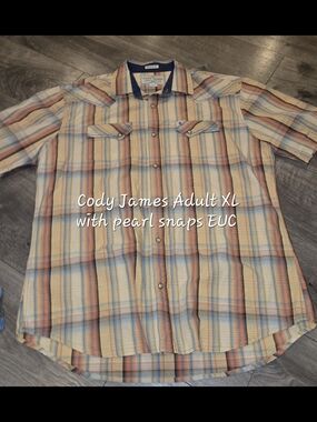 Cody James Men’s Short Sleeve Plaid Button-Down Shirt - Cream & Blue